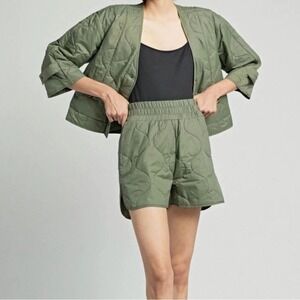 Ragdoll LA Quilted Jacket and Shorts Set Army Green XS S800 Members Club NEW
